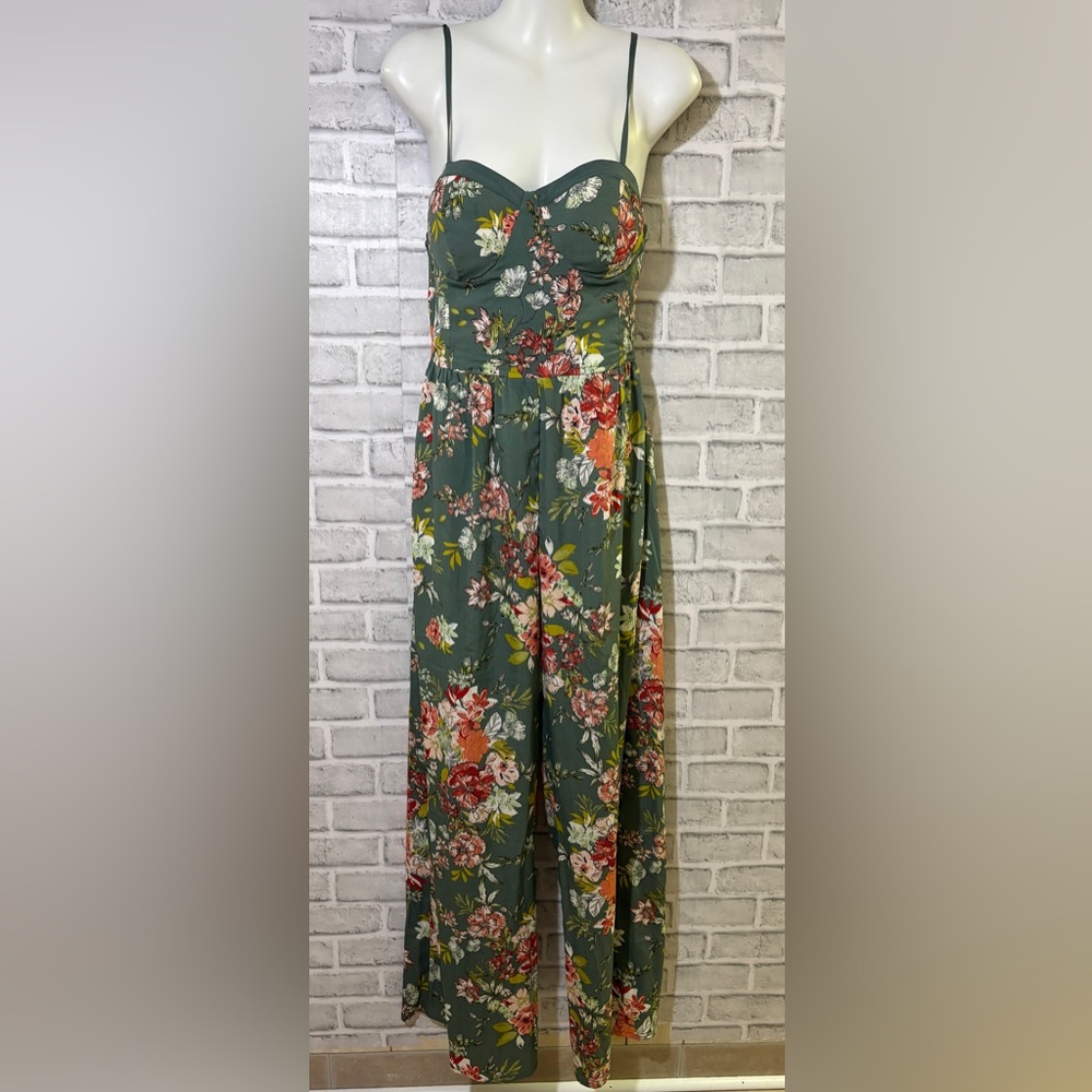 BOG Collective Green, pink Floral jumpsuit, size medium